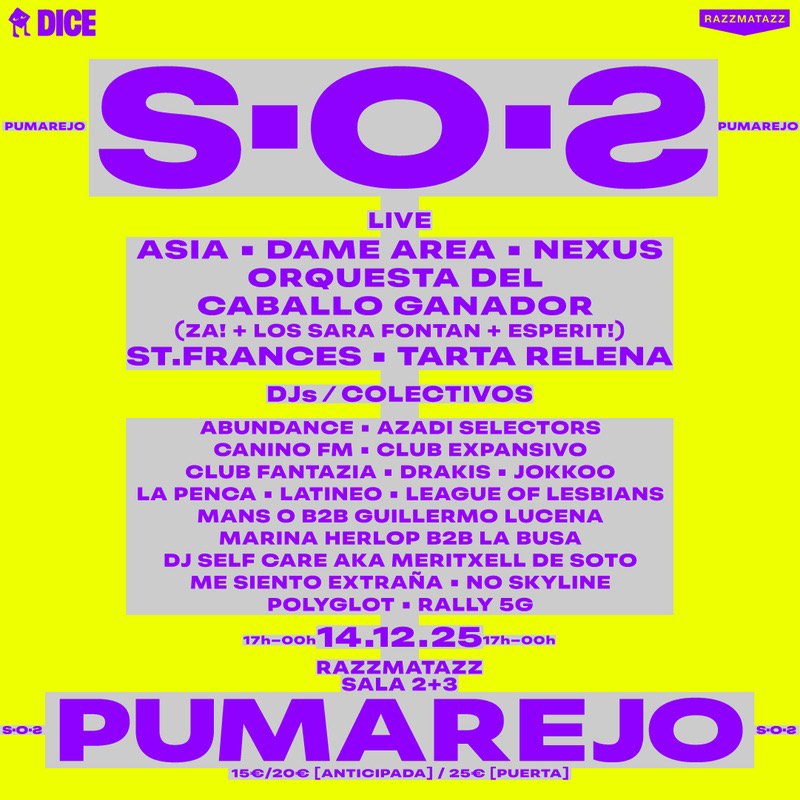 SOS Pumarejo 🚨🚨
El Pumarejo ens necessita. La sala underground de referència de l’àrea metropolitana, que des dels seus inicis –l’any 2015– ha impulsat moviments culturals emergents i ha donat suport al desenvolupament d’artistes com Tarta Relena o Marina Herlop –els seus primers concerts van ser a El Pumarejo– està tancada des del passat mes d’agost.
L’Ajuntament de L’Hospitalet va notificar una suspensió immediata de la seva activitat i l’exigència d’unes obres al local. I així va fer l’associació cultural: van tancar, van fer un crowdfunding i van fer les obres. A l’octubre, l’Ajuntament va demanar més obres.
Amb tot això, El Pumarejo no sap quan podrà obrir, i el més greu, continua tenint despeses –lloguer del local. subministrament, altres despeses...–, però cap mena d’ingrés des de fa mesos, i tampoc pot programar de cara a 2026.
Com que la situació cada cop és més insostenible, però ni l’equip –que fa mesos que no cobra– ni els amics de El Puma –com es coneix la sala– es rendeixen, han organitzat el pròxim diumenge 14 de desembre un esdeveniment benèfic a les sales 2 i 3 del Razzmatazz.
Sota el nom de SOS Pumarejo i en format tardeig –de 5 h de la tarda a mitjanit–, actuaran en directe molts dels artistes i grups locals que han escrit la història de la sala, com Dame Area, Tarta Relena, Za!, Las Sara Fontan, ASIA, a més de DJ sets de Meritxell de Soto, Marina Herlop, Jokkoo, Me Siento Extraña, Canino FM, Mans O o Latineo, entre molts altres artistes.
La recaptació íntegra de les entrades –tots els i les artistes actuaran gratis, Razzmatazz ha cedit l’espai, i DICE ha renunciat a la seva comissió– es destinarà a finançar les obres pendents. Amb aquesta iniciativa, El Pumarejo busca continuar sent un referent cultural i artístic de la nostra ciutat.
@elpumarejo @razzmatazzclubs @dice_spain @asia.violin @dame_area_ @nexus_daband @___za___________ @los_sara_fontan @tartarelena @__st.frances @jokkoo.collective @meritxelldesoto @latineo__ @mesientoextranya @rally5g @abundanceisyou @azadisound @canino.fm @club_fantazia @clubexpansivo @drakisbarcelona @leagueoflesbians @mans_o @guillermolucenamejias @marinaherlop @la.busa @no__skyline @p_o_l_y_g_l_o_t